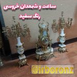 ساعت و شمعدان برنزی مدل خروسی با سنگ سفید