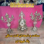 ساعت و شمعدان کنت برنزی مدل سنگی رنگ قهوه ای